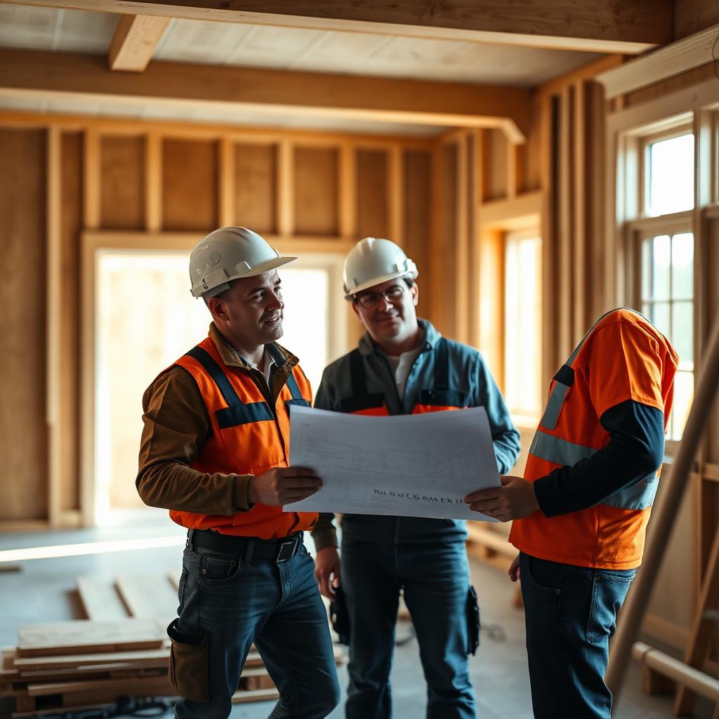 Equipo de construcción y reformas revisando un proyecto